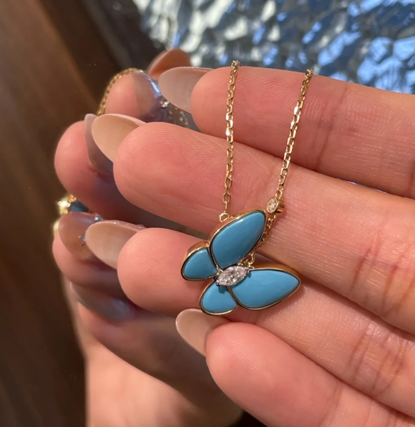 [Shinejoy]Collier Papillon Turquoise Or