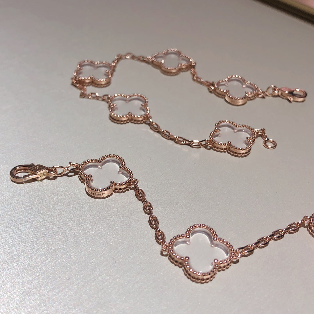 [⭐Shinejoy]CLOVER 5 MOTIF ROCK CRYSTAL BRACELET