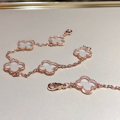 [⭐Shinejoy]CLOVER 5 MOTIF ROCK CRYSTAL BRACELET