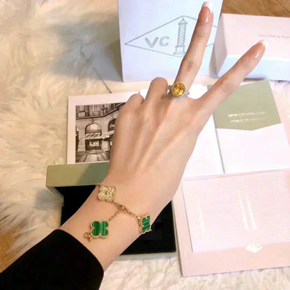 [⭐Shinejoy] CLOVER 5 MOTIF MALACHITE BRACELET COLLECTION