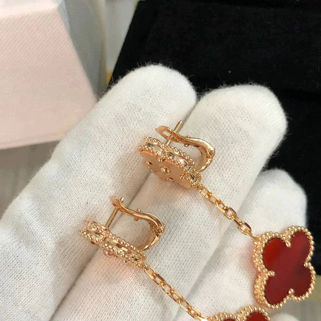[Shinejoy]CLOVER 2 MOTIF  LASER CARNELIAN EARRINGS