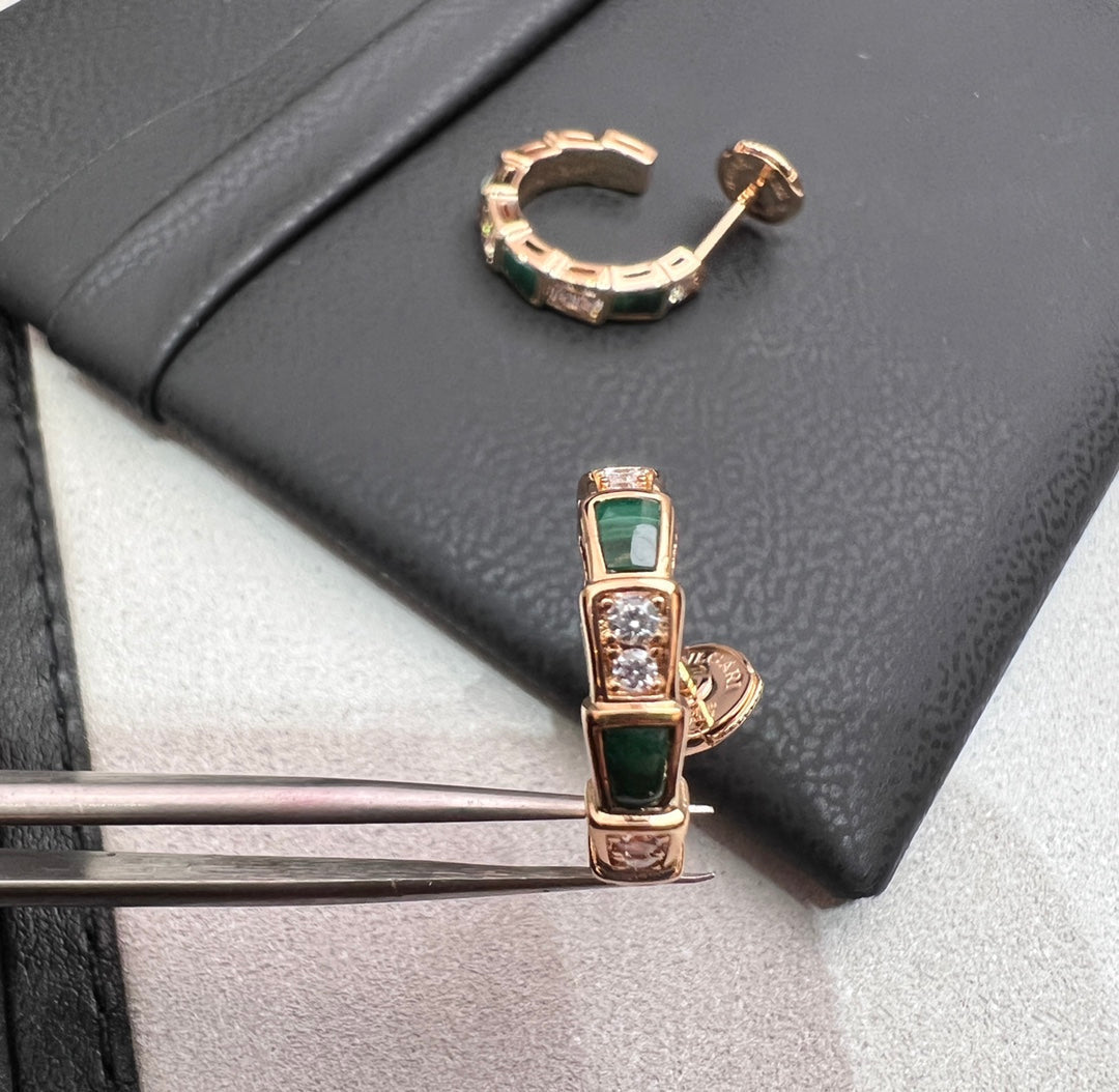 [Shinejoy]SERPENTI MALACHITE PINK GOLD EARRINGS