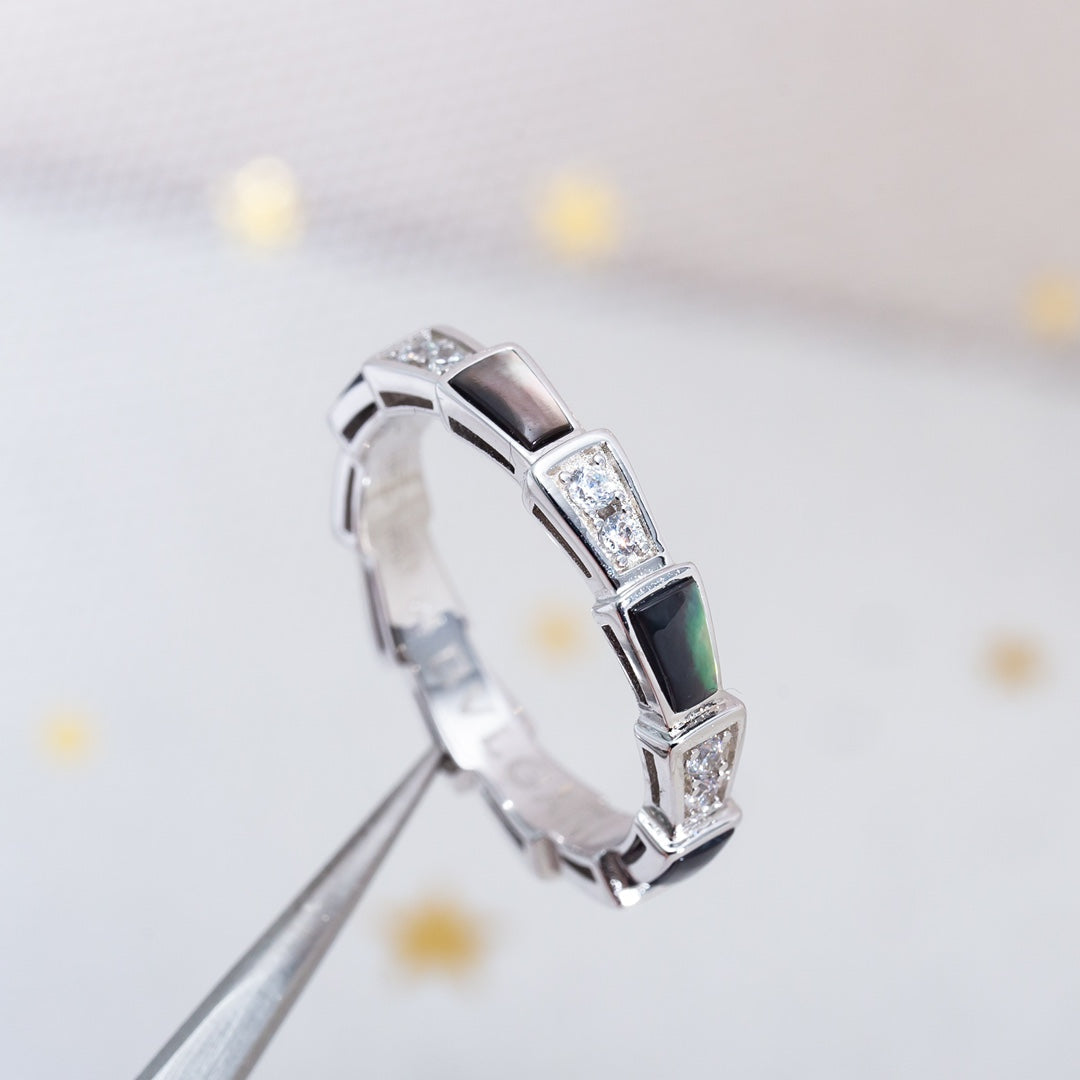 [Shinejoy]SERPENTI RING SILVER  DIAMOND BLACK MOP 3MM