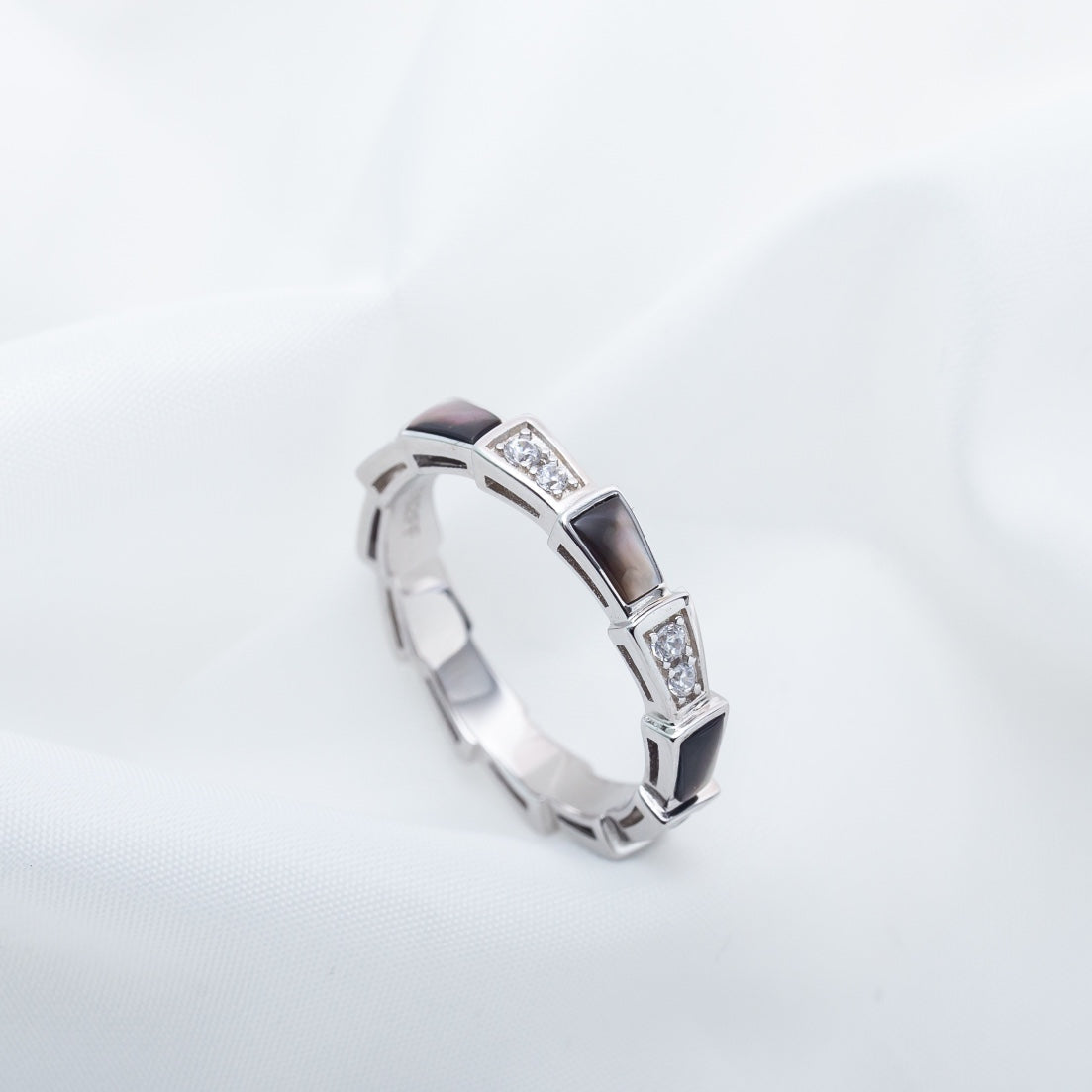 [Shinejoy]SERPENTI RING SILVER  DIAMOND BLACK MOP 3MM