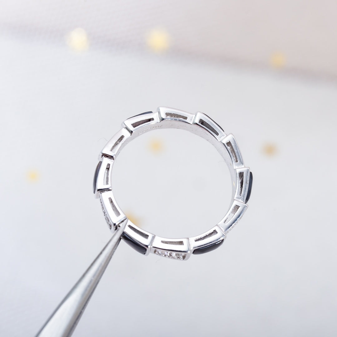 [Shinejoy]SERPENTI RING SILVER  DIAMOND BLACK MOP 3MM