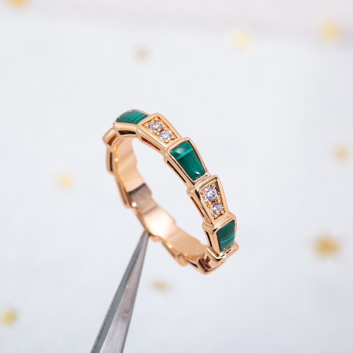 [Shinejoy]SERPENTI RING PINK GOLD MALACHITE DIAMOND 3MM