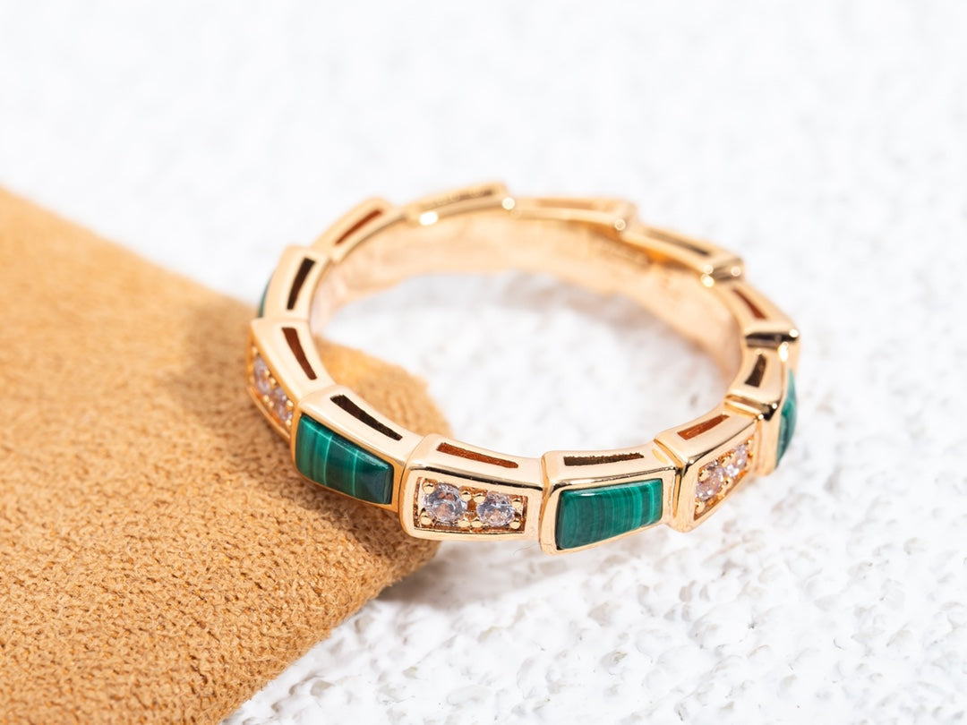 [Shinejoy]SERPENTI RING PINK GOLD MALACHITE DIAMOND 3MM