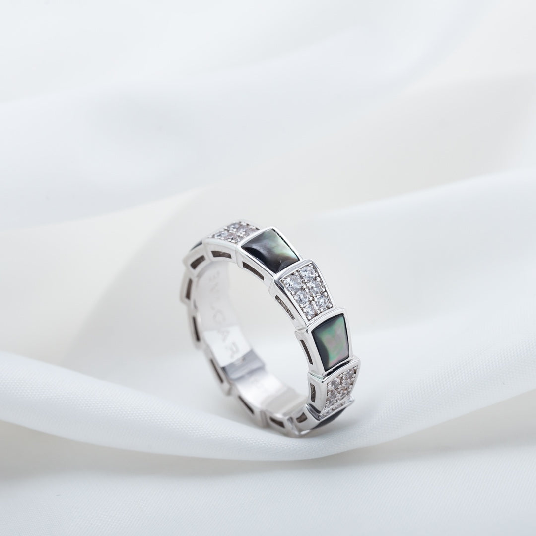 [Shinejoy]SERPENTI RING SILVER DIAMOND BLACK MOP 4MM