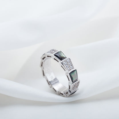 [Shinejoy]SERPENTI RING SILVER DIAMOND BLACK MOP 4MM