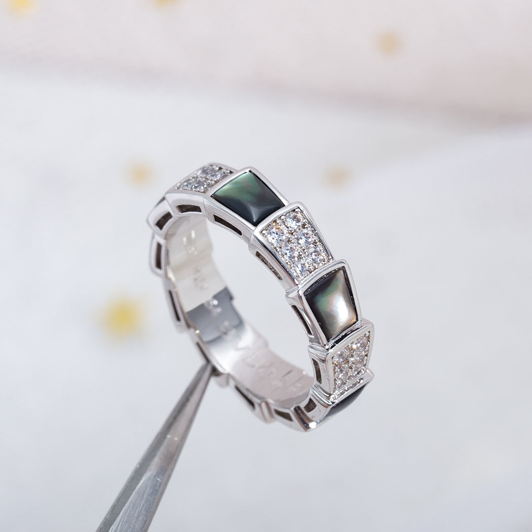 [Shinejoy]SERPENTI RING SILVER DIAMOND BLACK MOP 4MM