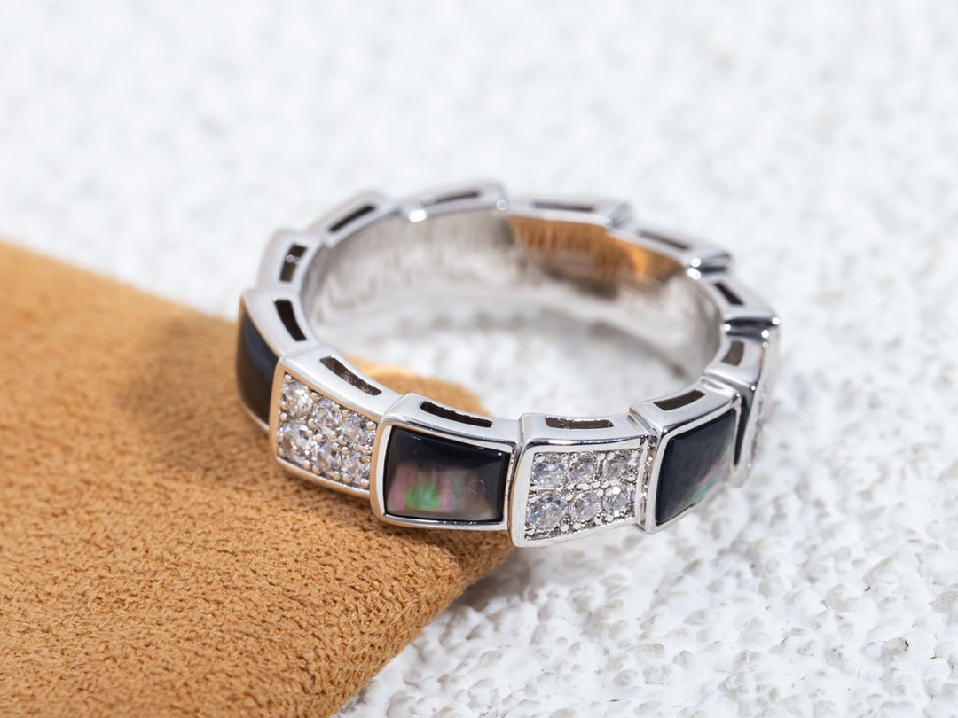 [Shinejoy]SERPENTI RING SILVER DIAMOND BLACK MOP 4MM