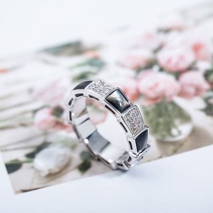 [Shinejoy]SERPENTI RING SILVER DIAMOND BLACK MOP 4MM