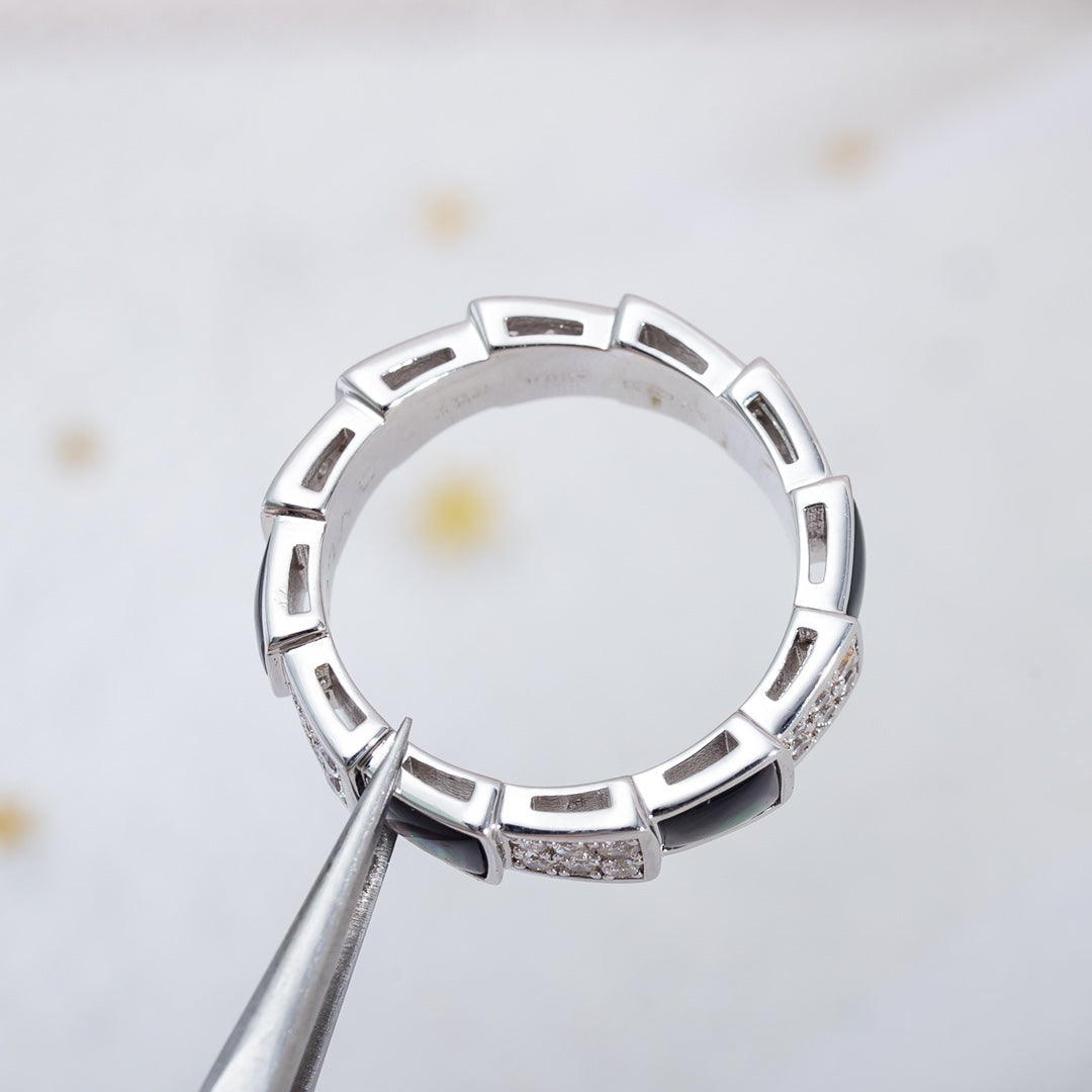 [Shinejoy]SERPENTI RING SILVER DIAMOND BLACK MOP 4MM