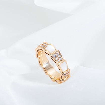 [Shinejoy]SERPENTI RING PINK GOLD MOP DIAMOND PAVED 4MM