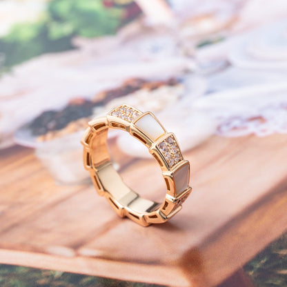 [Shinejoy]SERPENTI RING PINK GOLD MOP DIAMOND PAVED 4MM