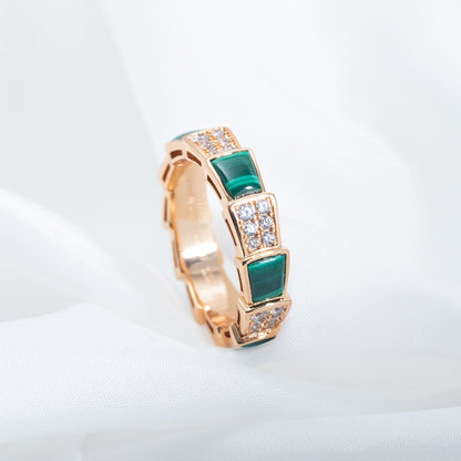 [Shinejoy]SERPENTI RING PINK GOLD MALACHITE DIAMOND PAVED 4MM