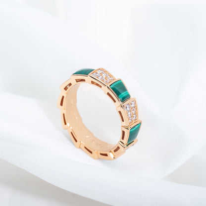 [Shinejoy]SERPENTI RING PINK GOLD MALACHITE DIAMOND PAVED 4MM
