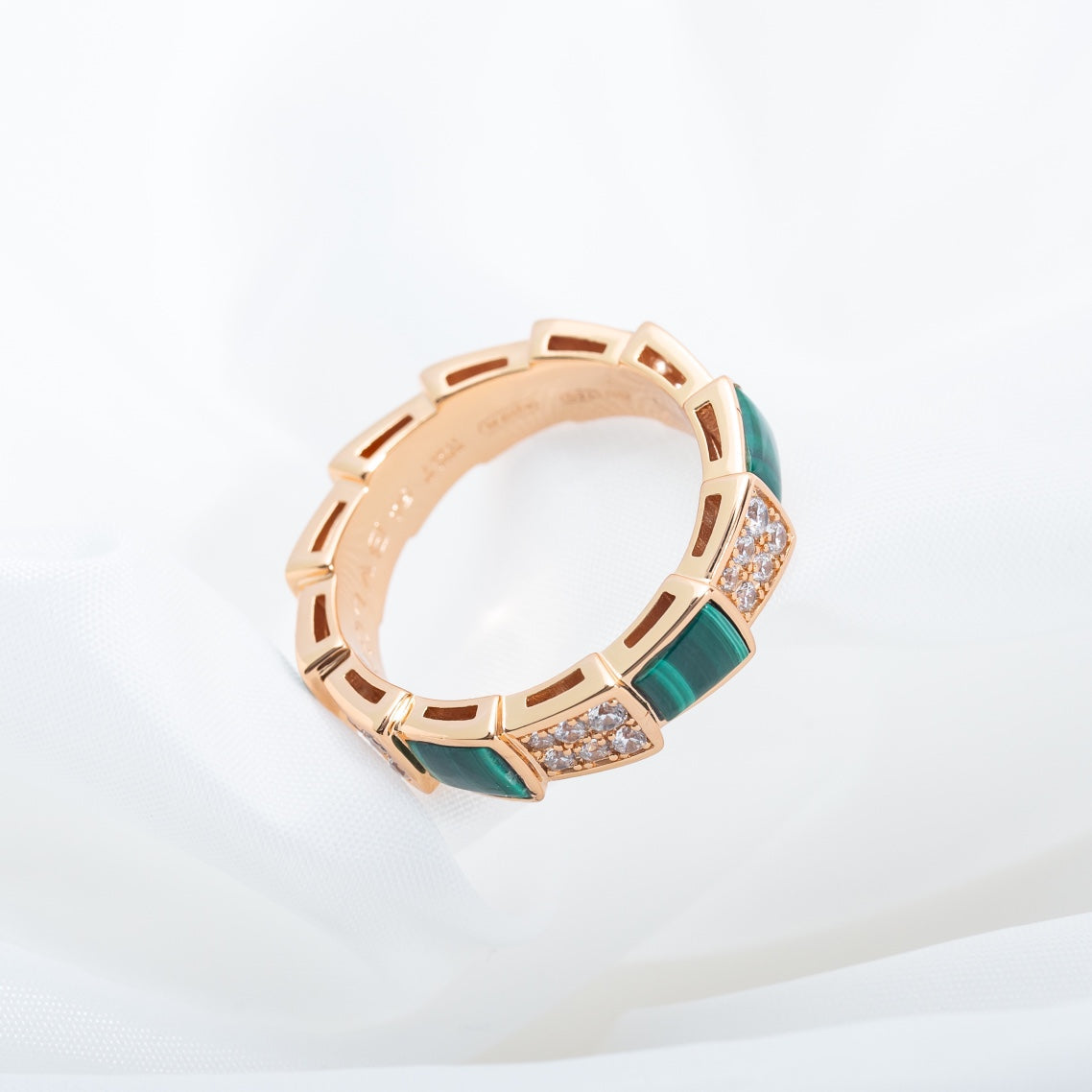 [Shinejoy]SERPENTI RING PINK GOLD MALACHITE DIAMOND PAVED 4MM