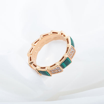 [Shinejoy]SERPENTI RING PINK GOLD MALACHITE DIAMOND PAVED 4MM