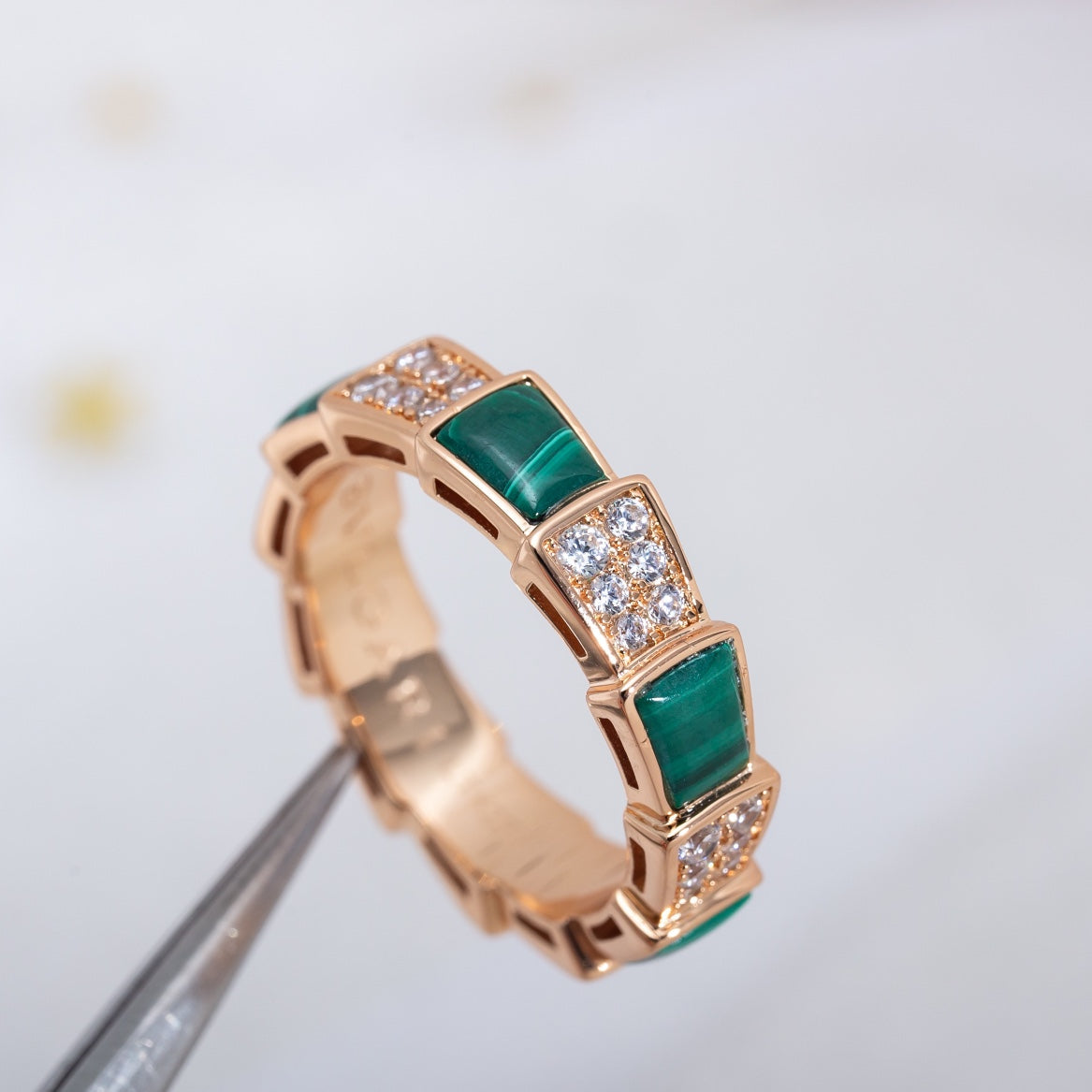 [Shinejoy]SERPENTI RING PINK GOLD MALACHITE DIAMOND PAVED 4MM