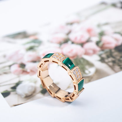 [Shinejoy]SERPENTI RING PINK GOLD MALACHITE DIAMOND PAVED 4MM
