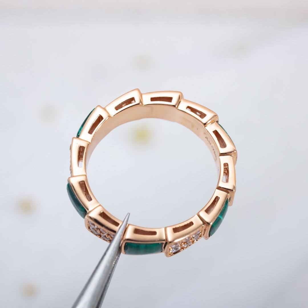 [Shinejoy]SERPENTI RING PINK GOLD MALACHITE DIAMOND PAVED 4MM