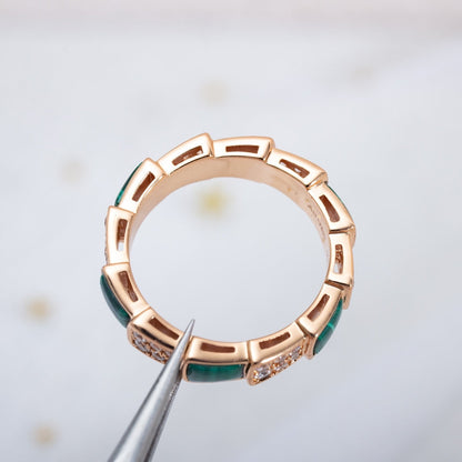 [Shinejoy]SERPENTI RING PINK GOLD MALACHITE DIAMOND PAVED 4MM
