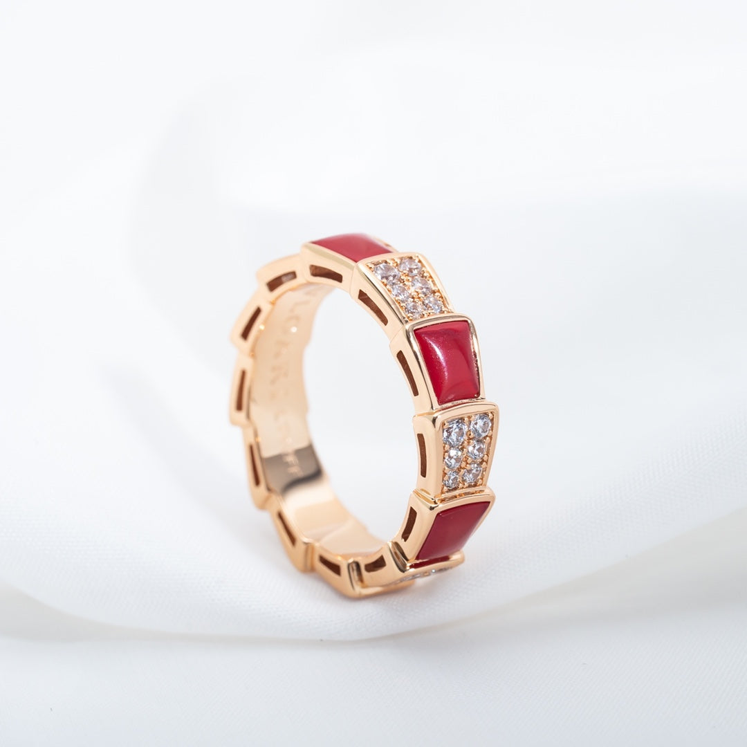 [Shinejoy]SERPENTI RING PINK GOLD CARNELIAN DIAMOND PAVED 4MM