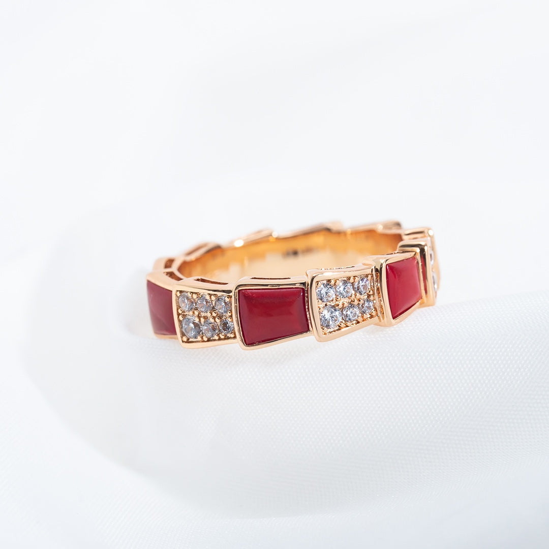 [Shinejoy]SERPENTI RING PINK GOLD CARNELIAN DIAMOND PAVED 4MM