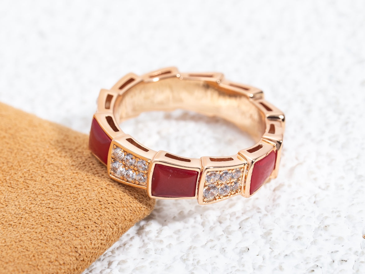 [Shinejoy]SERPENTI RING PINK GOLD CARNELIAN DIAMOND PAVED 4MM