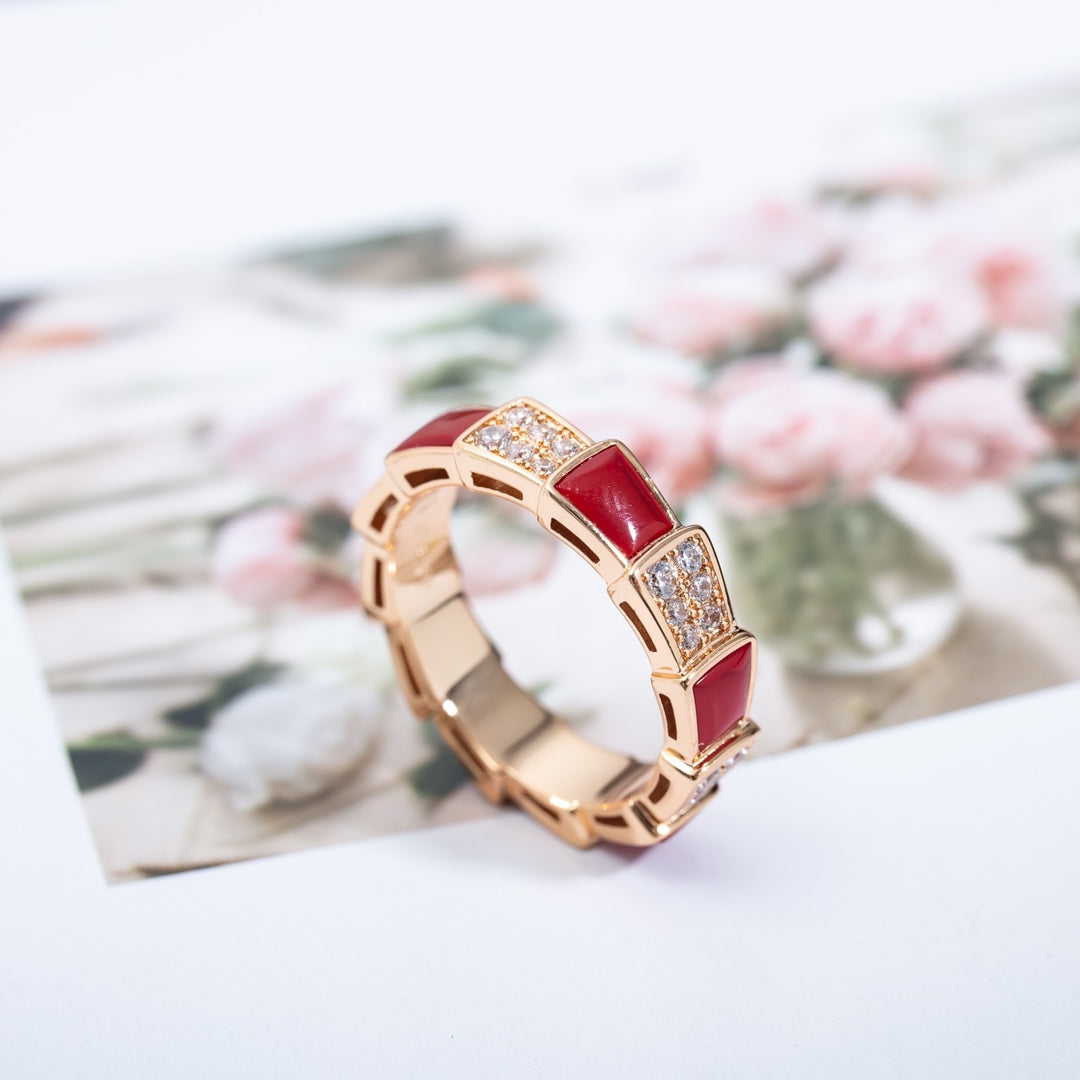 [Shinejoy]SERPENTI RING PINK GOLD CARNELIAN DIAMOND PAVED 4MM