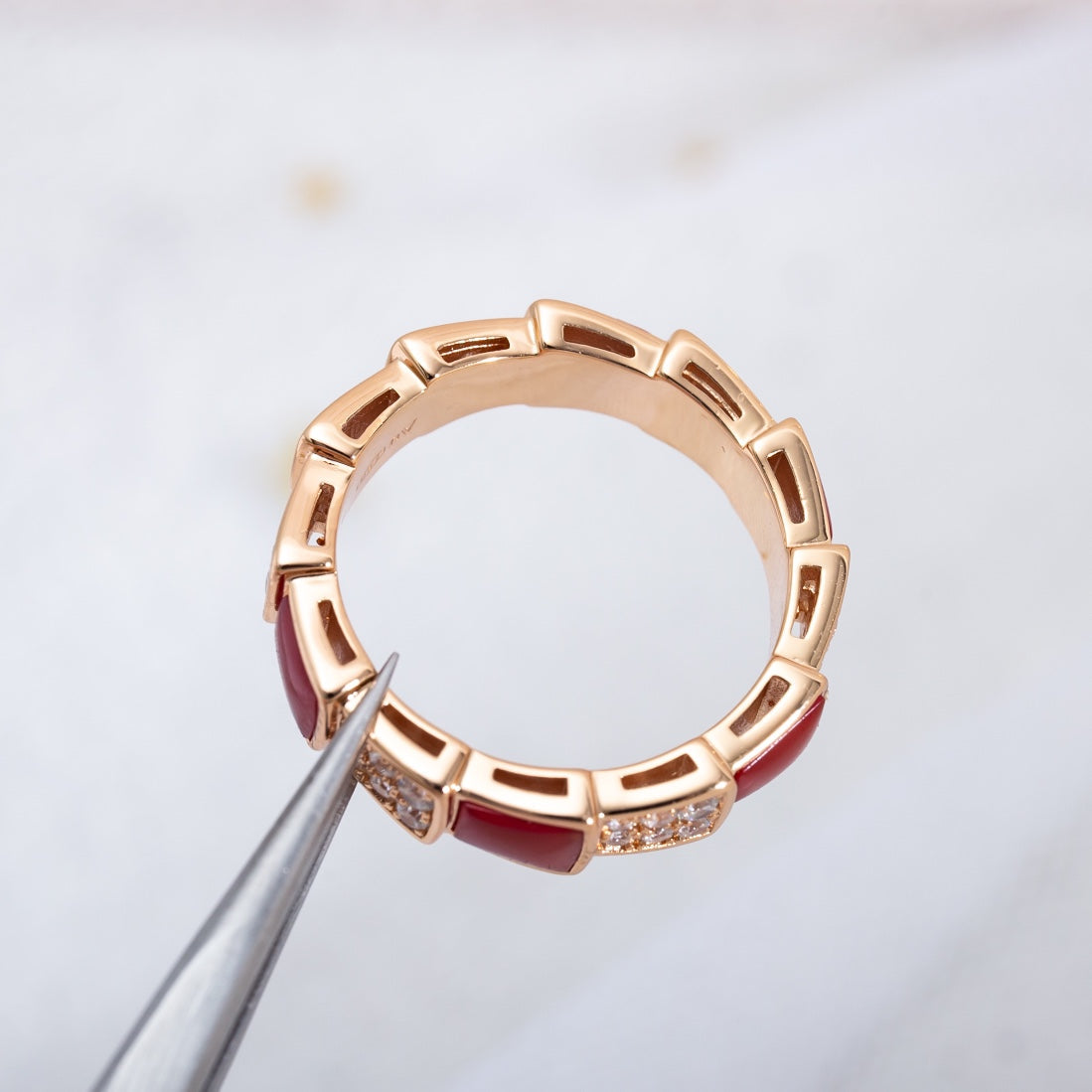 [Shinejoy]SERPENTI RING PINK GOLD CARNELIAN DIAMOND PAVED 4MM