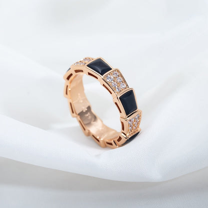 [Shinejoy]SERPENTI RING PINK GOLD BLACK MOP DIAMOND PAVED 4MM