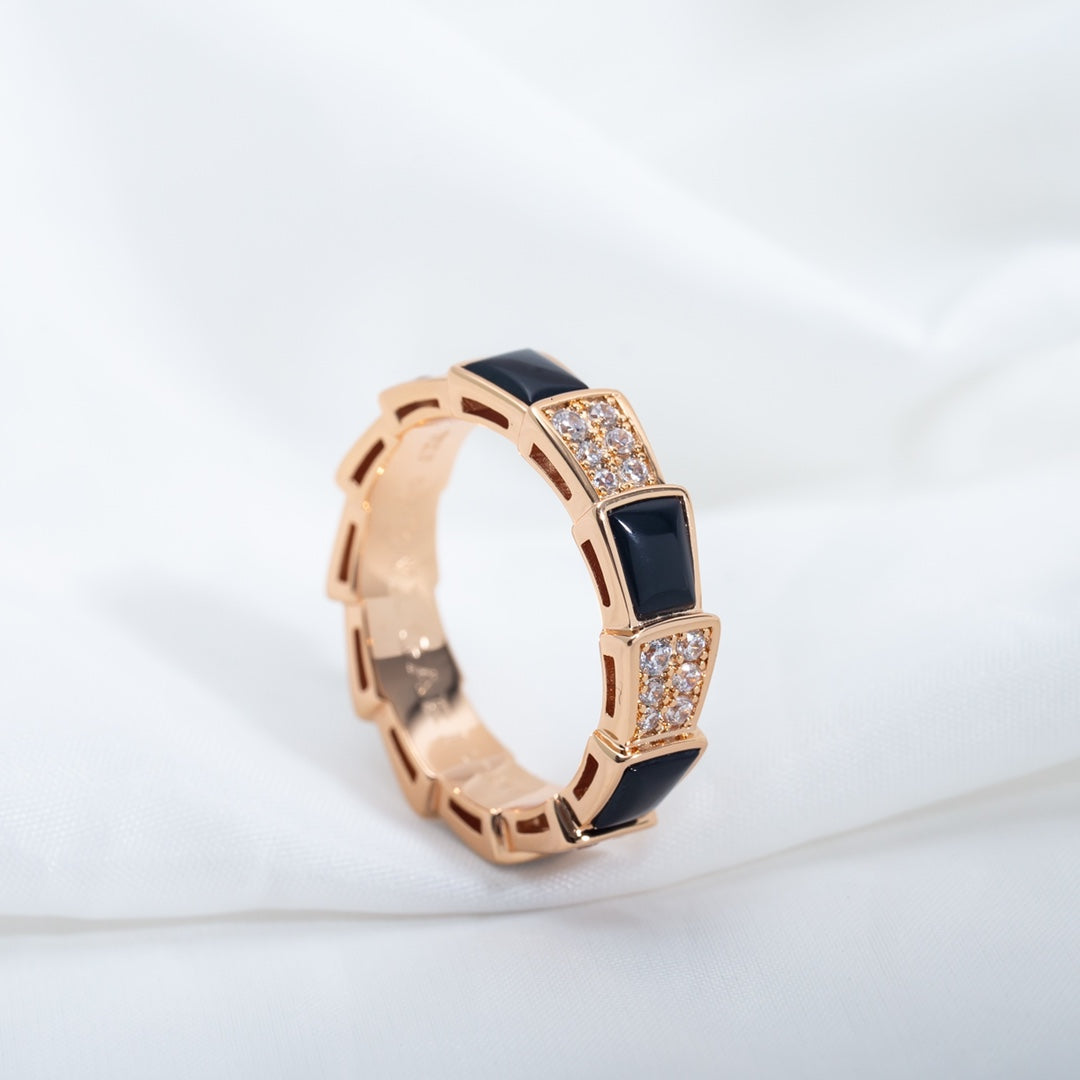 [Shinejoy]SERPENTI RING PINK GOLD BLACK MOP DIAMOND PAVED 4MM
