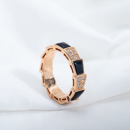 [Shinejoy]SERPENTI RING PINK GOLD BLACK MOP DIAMOND PAVED 4MM