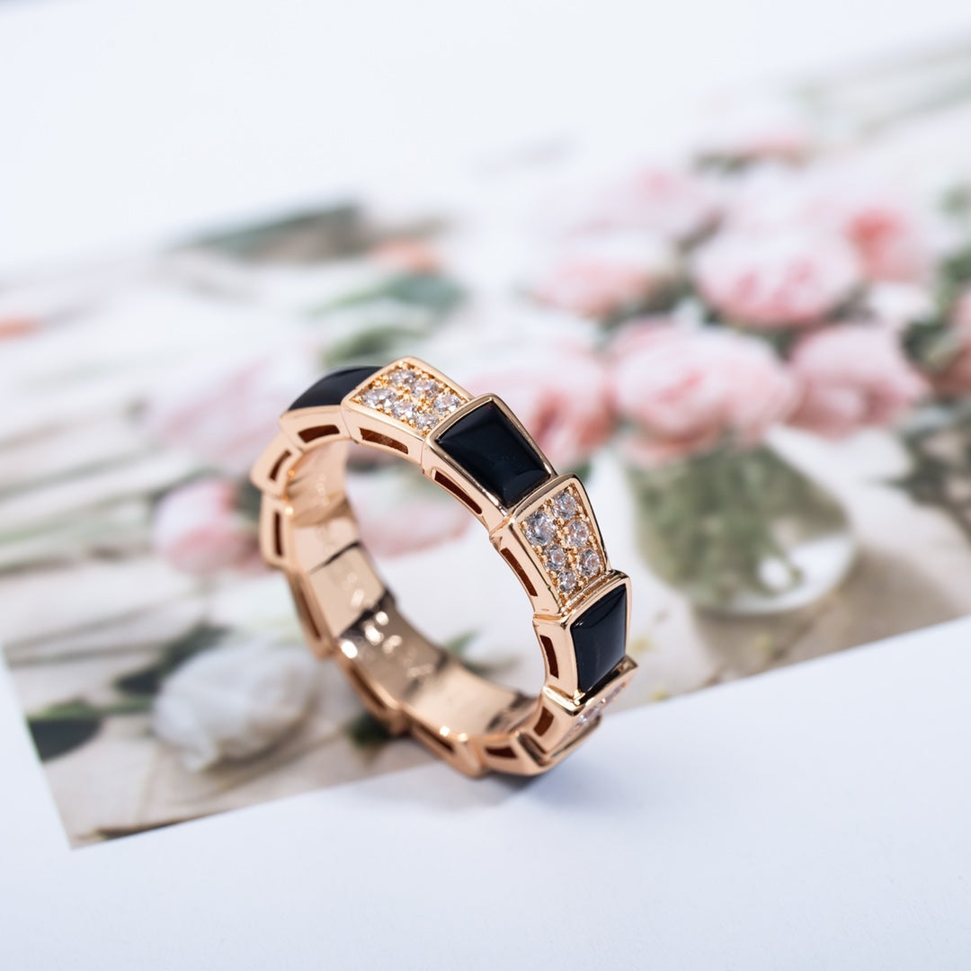 [Shinejoy]SERPENTI RING PINK GOLD BLACK MOP DIAMOND PAVED 4MM