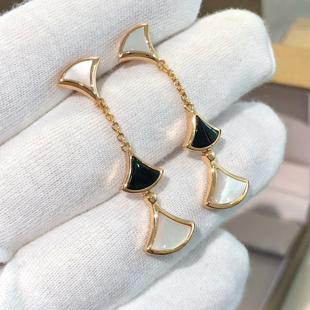 [Shinejoy]DREAM EARRINGS 3 MOTIFS ONYX MOP PINK GOLD