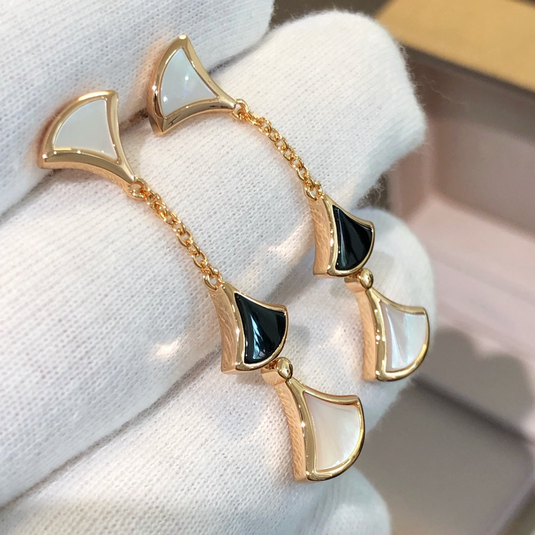 [Shinejoy]DREAM EARRINGS 3 MOTIFS ONYX MOP PINK GOLD