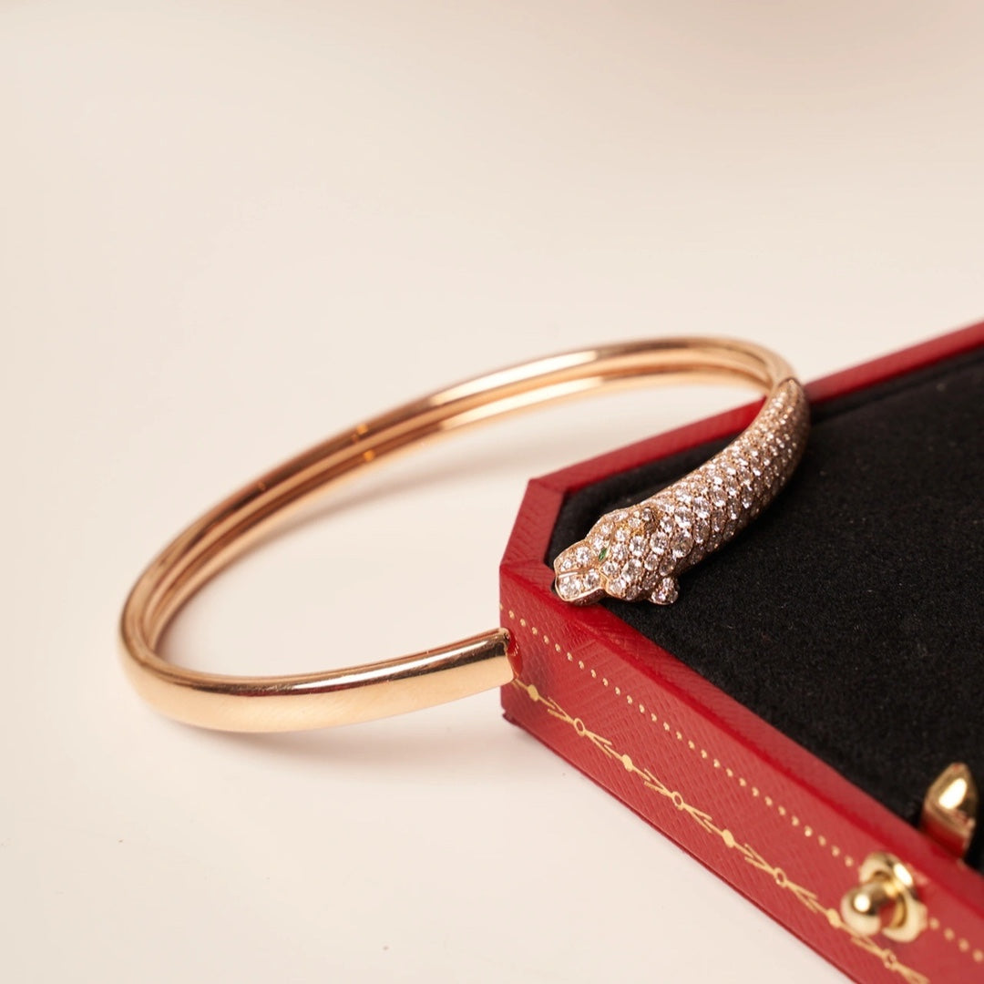 [Shinejoy]PANTHERE ROSE GOLD DIAMOND OPEN BRACELET