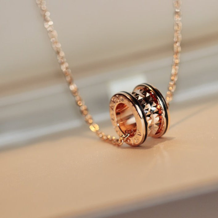 [Shinejoy]ZERO 1 ROCK PEDANT PINK GOLD BLACK NECKLACE