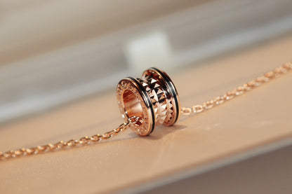 [Shinejoy]ZERO 1 ROCK PEDANT PINK GOLD BLACK NECKLACE
