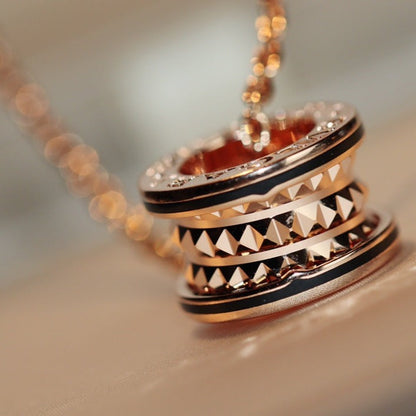 [Shinejoy]ZERO 1 ROCK PEDANT PINK GOLD BLACK NECKLACE