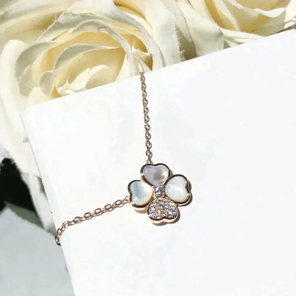 [Shinejoy]CLOVER MOP DIAMOND ROSE GOLD NECKLACE