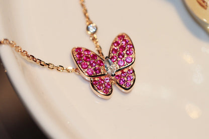 [Shinejoy]BUTTERFLY RED DIAMOND ROSE GOLD NECKLACE