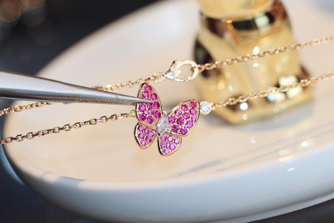 [Shinejoy]BUTTERFLY RED DIAMOND ROSE GOLD NECKLACE
