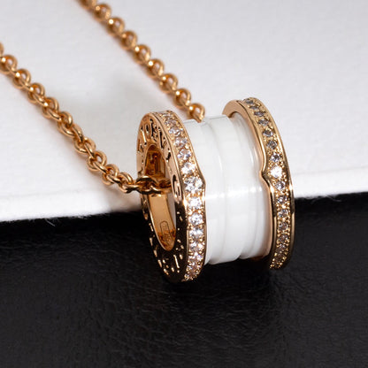 [Shinejoy]ZERO 1 WHITE CERAMIC PINK GOLD DIAMOND NECKLACE