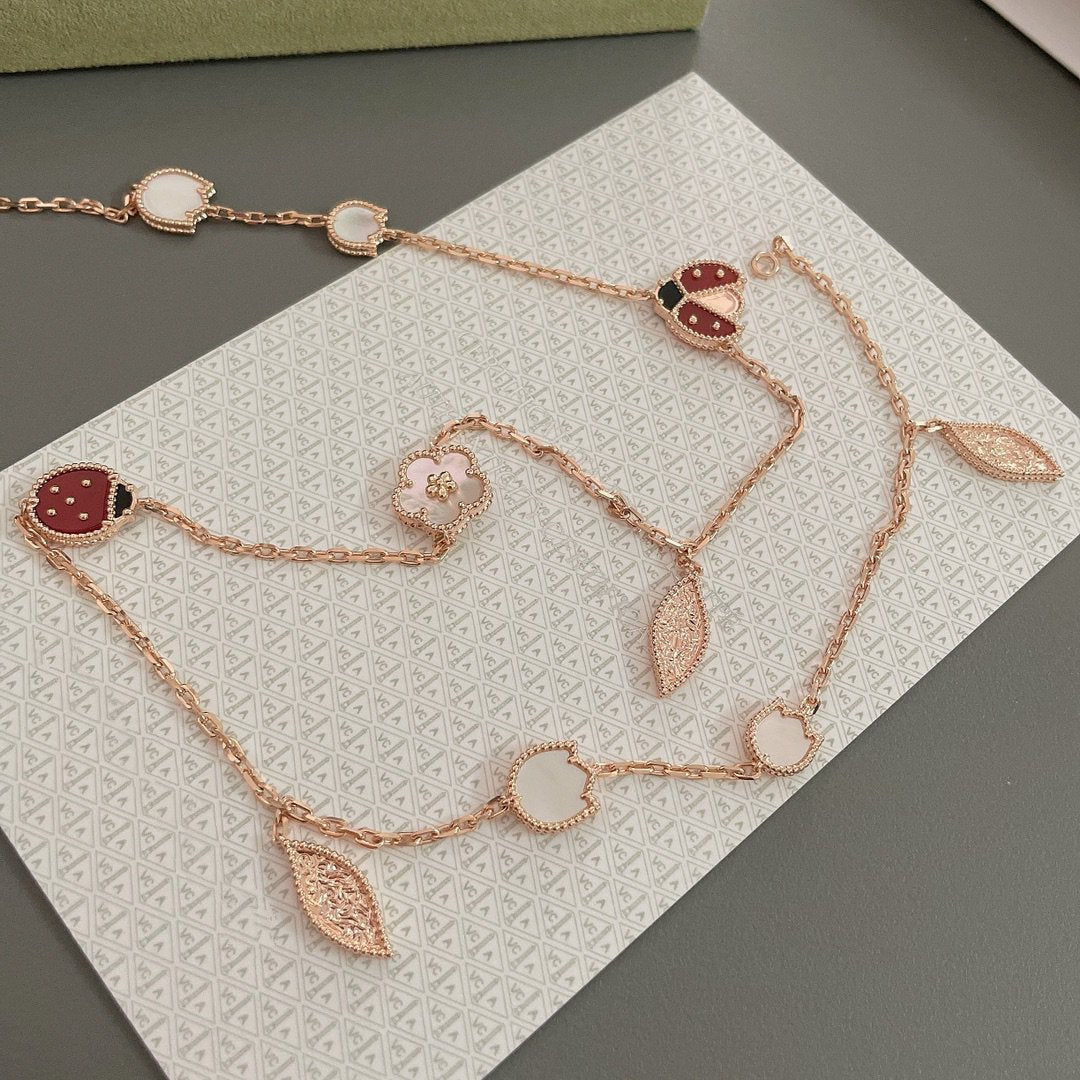 [Shinejoy]LUCKY SPRING 15 MOTIFS ROSE GOLD NECKLACE