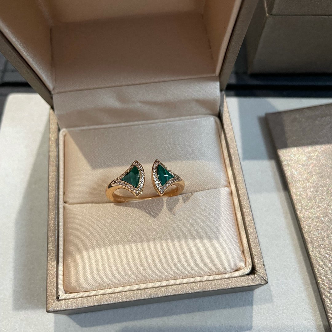 [Shinejoy]DREAM MALACHITE DIAMOND OPEN RING