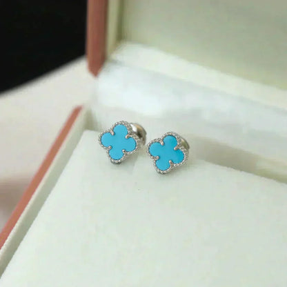 [Shinejoy]CLOVER MINI 9.5MM ONYX STUD EARRINGS SILVER