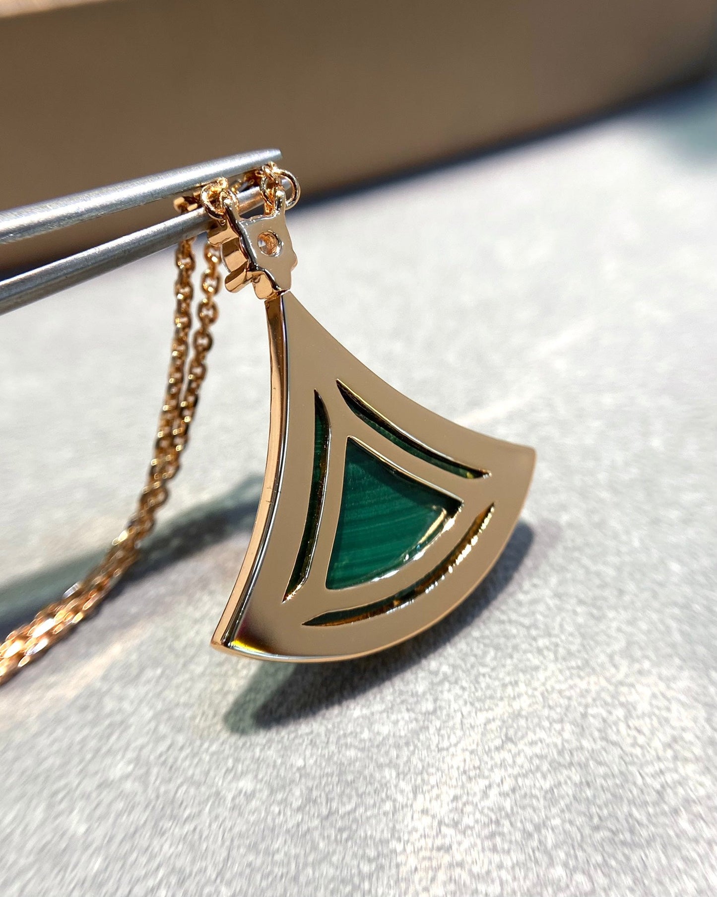[Shinejoy]DREAM MALACHITE DIAMOND PAVED PINK GOLD NECKLACE
